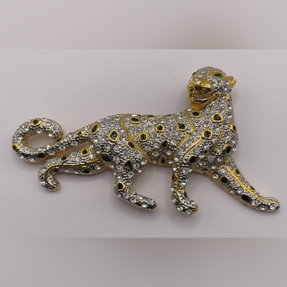 Vintage Jewelry - Large Fabulous Vintage 70s Leopard 
Brooch Pin Enamel and Inset Faceted Crystals